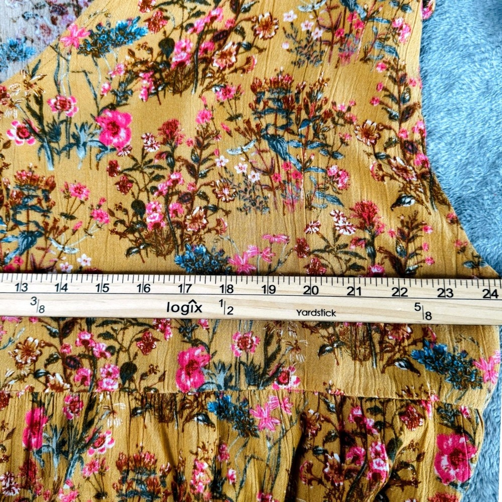 Wonderly 2X Mustard Floral Maxi Dress Cottagecore Boho Tiered Cap Sleeve Rayon - Picture 5 of 13